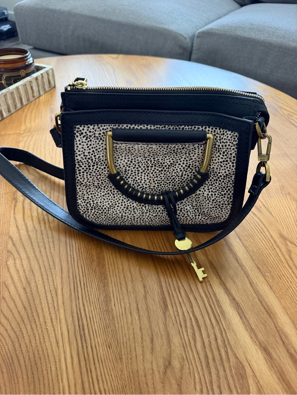 Fossil Black and White Speckled Crossbody with Gold Hardware